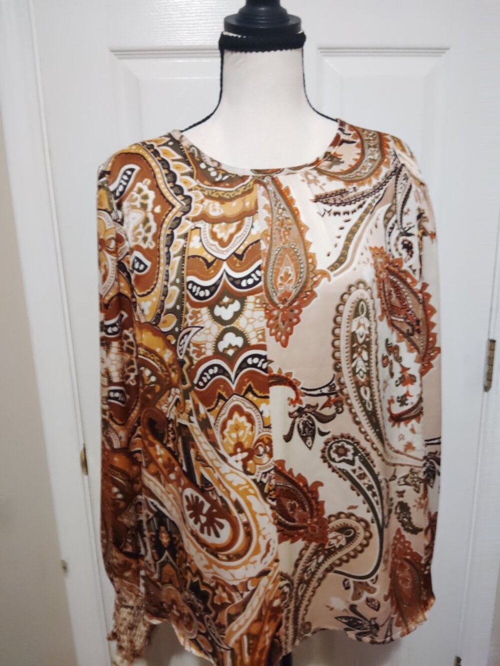 Hudson Gray Women's paisley peasant Blouse Size XL Cream& Brown Boho Print.